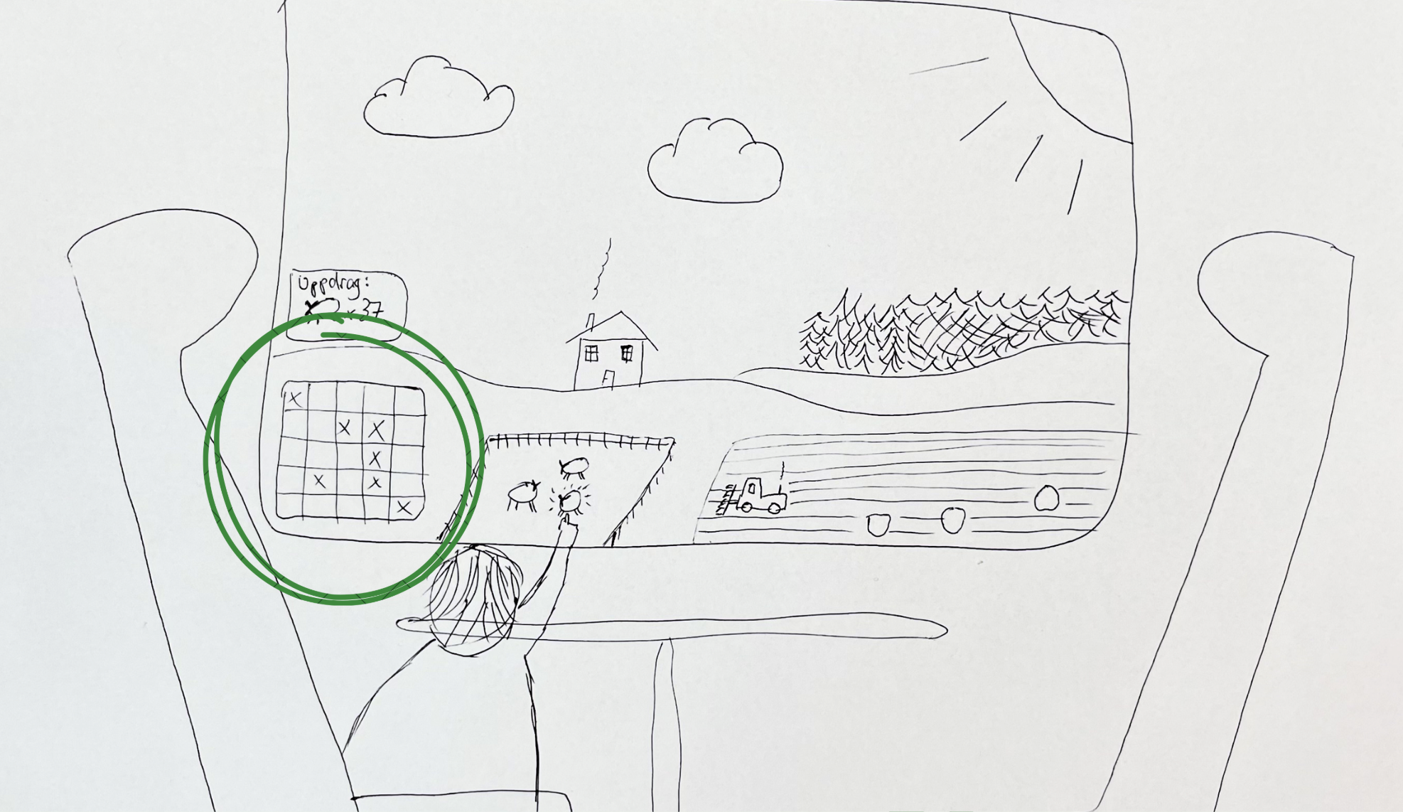 SJ Explore sketch of the in-seat screen with the mission grid